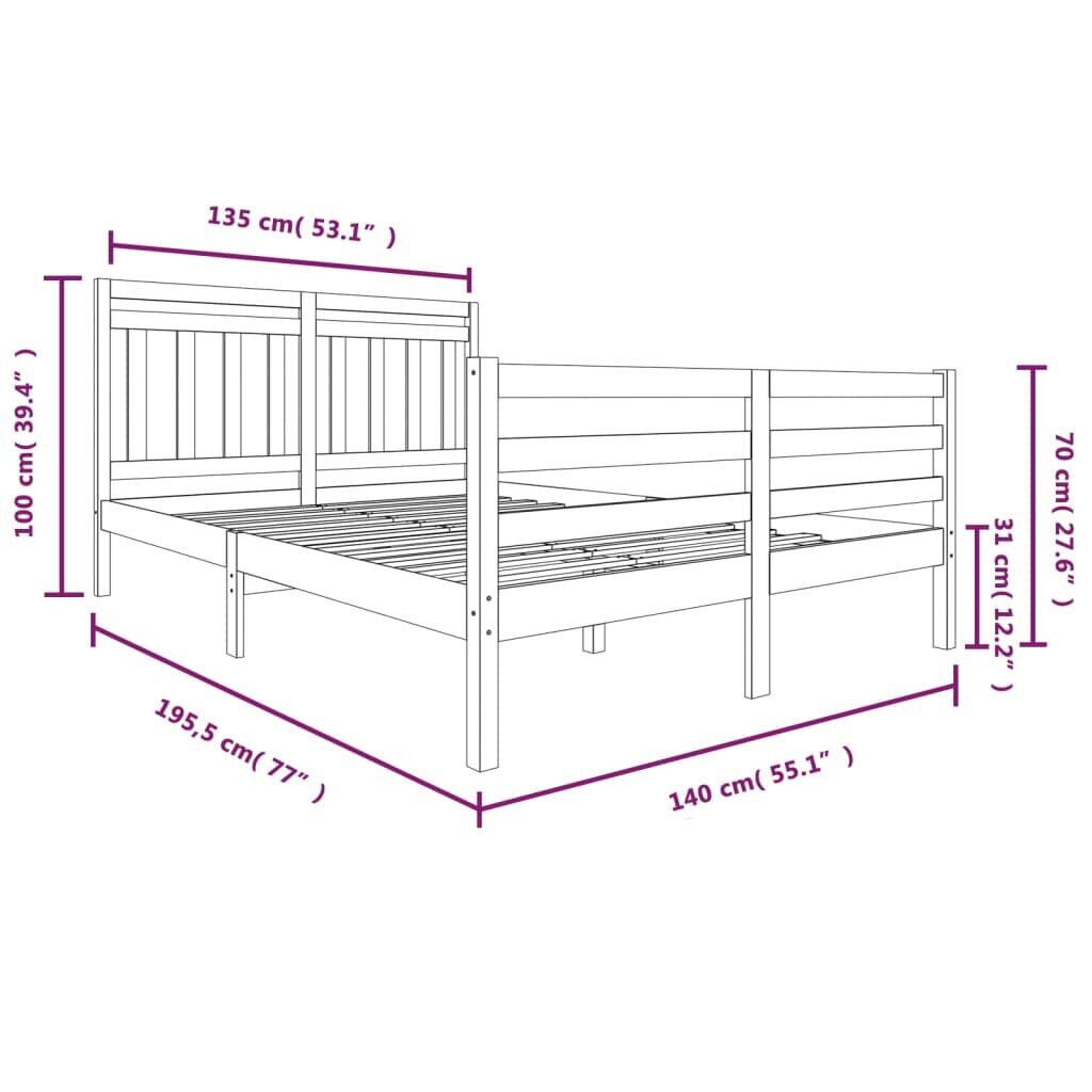 vidaXL Sängynrunko valkoinen täysi puu 135x190 cm 4FT6 Double hinta ja tiedot | Sängyt | hobbyhall.fi