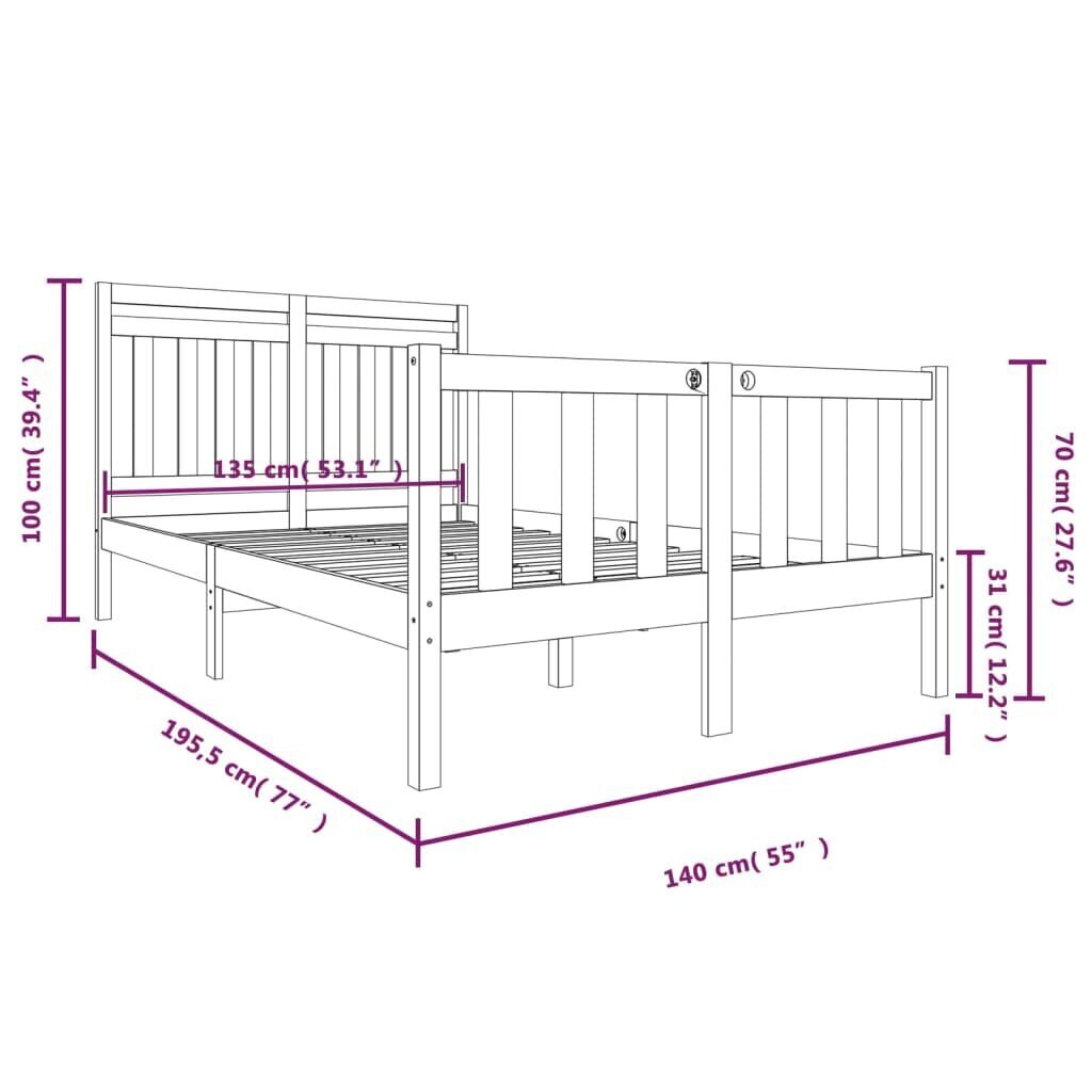 vidaXL Sängynrunko valkoinen täysi puu 135x190 cm 4FT6 Double hinta ja tiedot | Sängyt | hobbyhall.fi