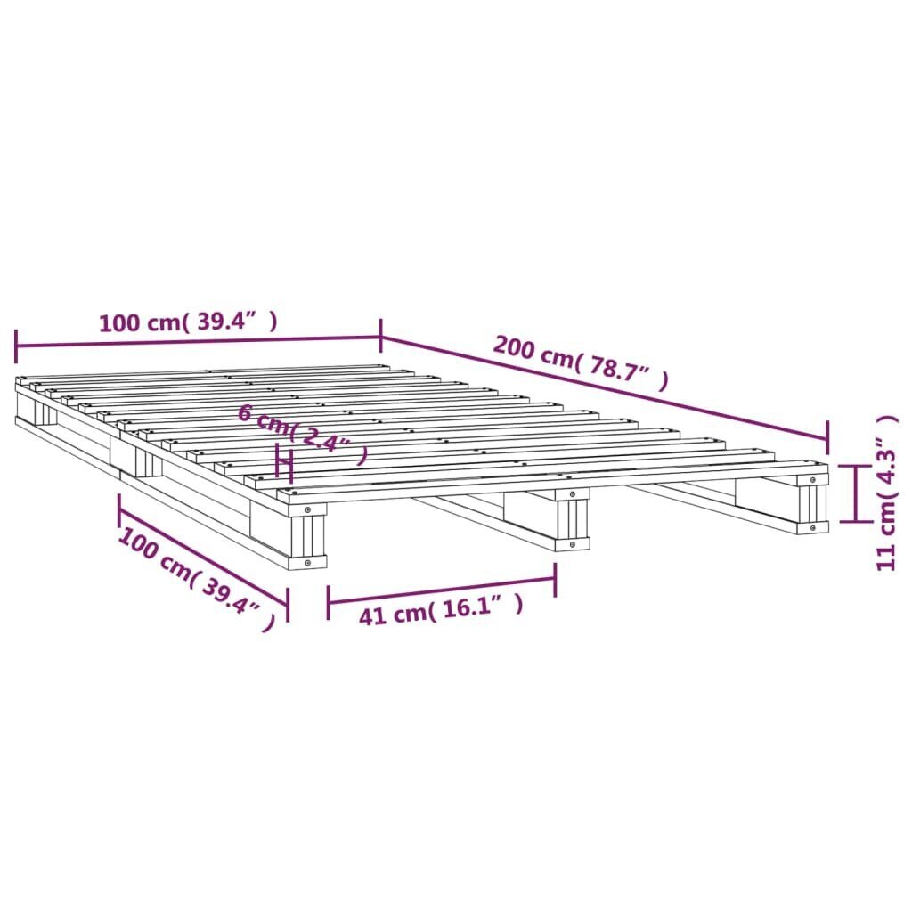 vidaXL Lavasänky harmaa 100x200 cm täysi mänty hinta ja tiedot | Sängyt | hobbyhall.fi