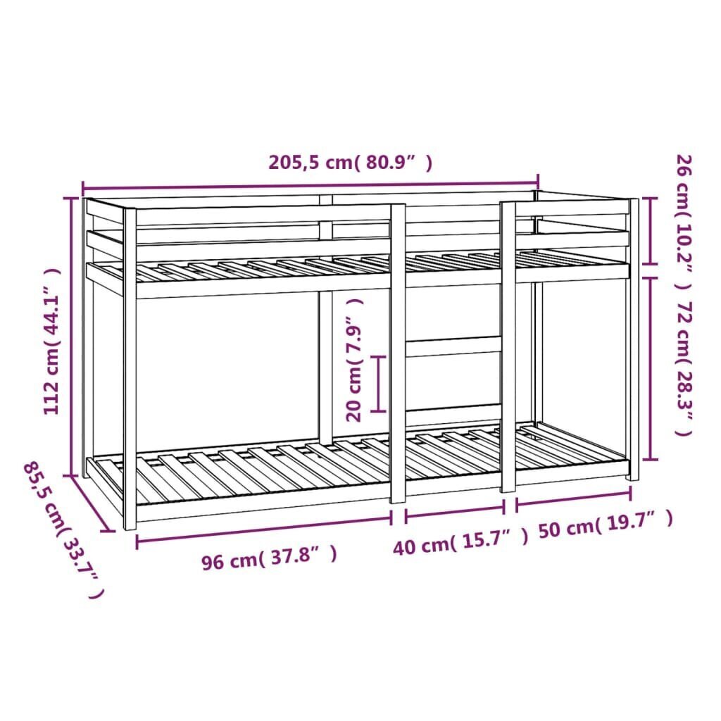 vidaXL Kerrossänky musta 80x200 cm täysi mänty hinta ja tiedot | Sängyt | hobbyhall.fi