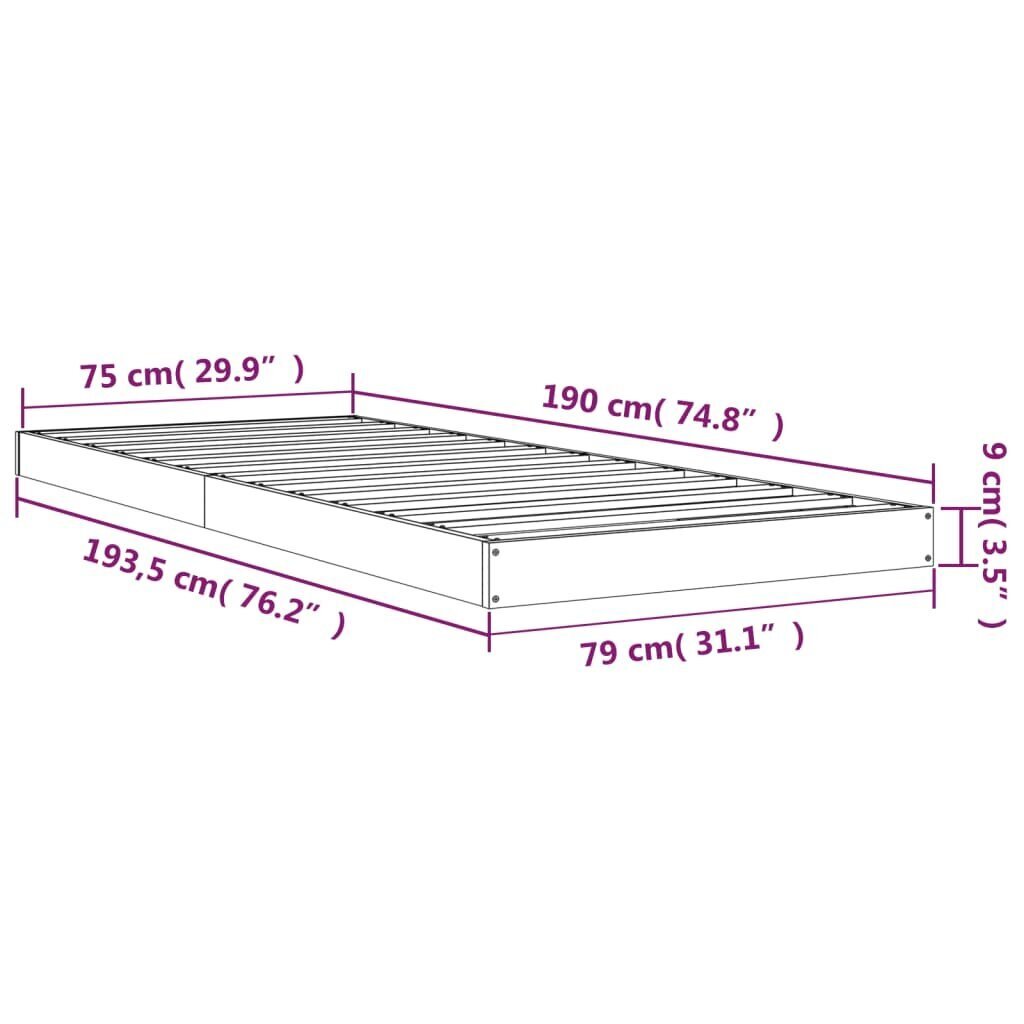 vidaXL Sängynrunko valkoinen 75x190 cm Small Single täysi mänty hinta ja tiedot | Sängyt | hobbyhall.fi