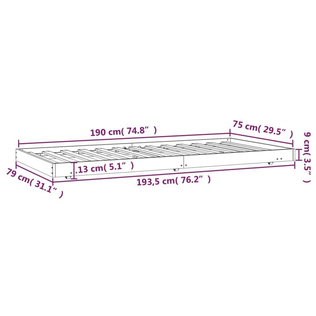 vidaXL Sängynrunko musta 75x190 cm täysi mänty hinta ja tiedot | Sängyt | hobbyhall.fi