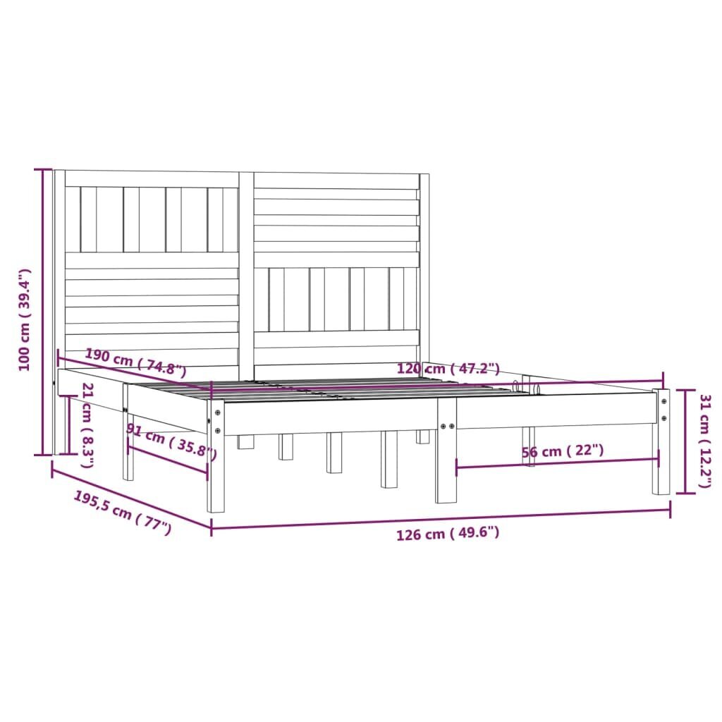 vidaXL Sängynrunko hunajanrusk täysi mänty 120x190 cm 4FT Small Double hinta ja tiedot | Sängyt | hobbyhall.fi