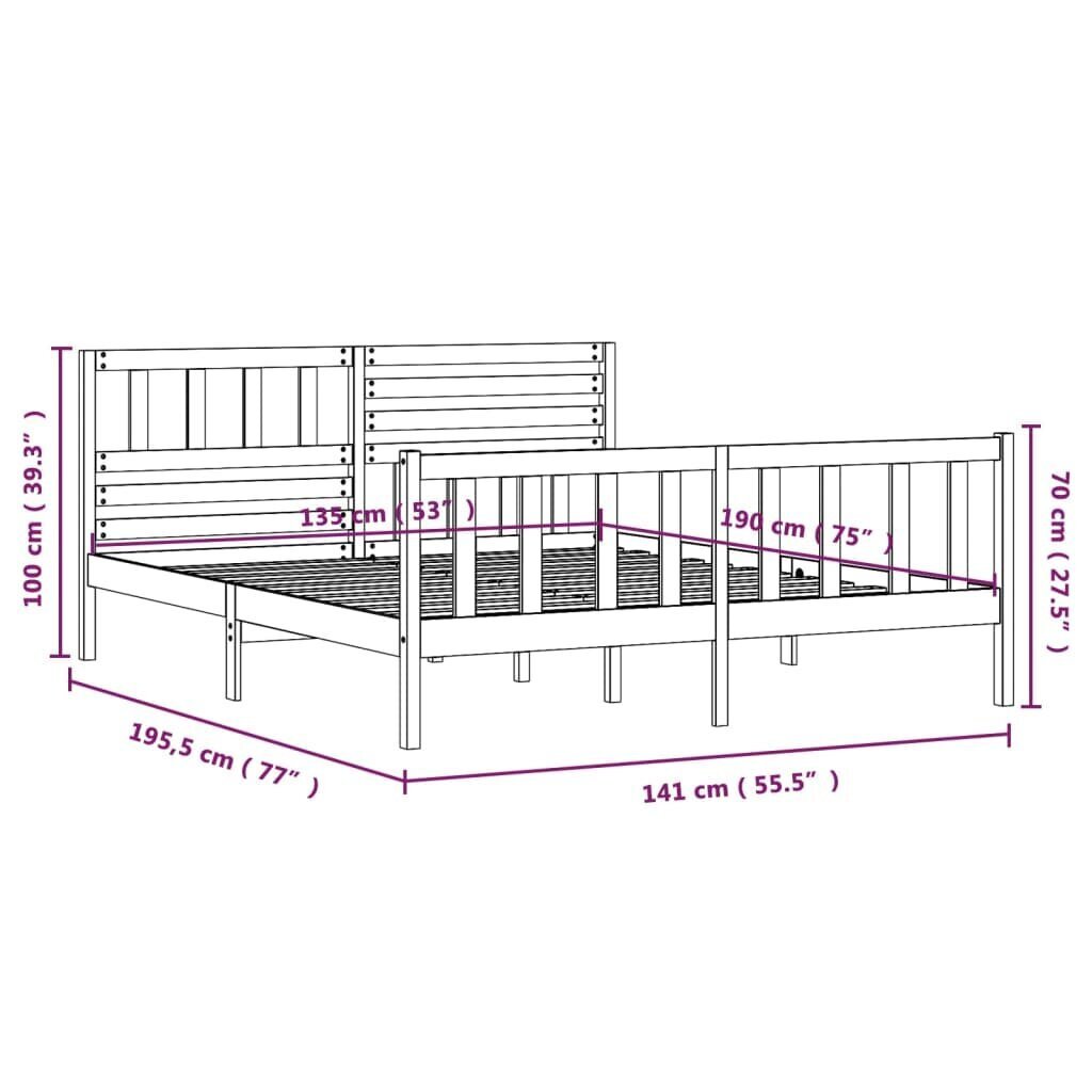 vidaXL Sängynrunko valkoinen täysi puu 135x190 cm 4FT6 Double hinta ja tiedot | Sängyt | hobbyhall.fi