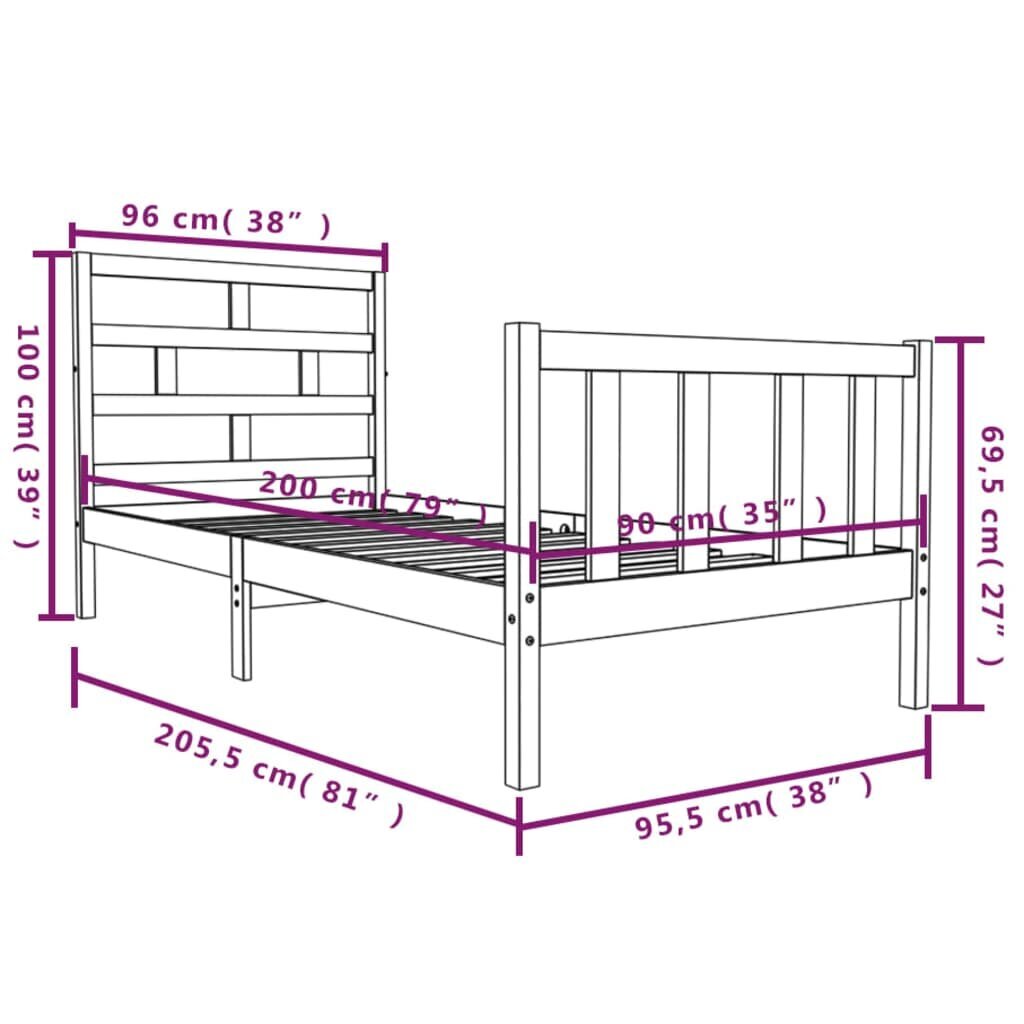 vidaXL Sängynrunko valkoinen täysi mänty 90x200 cm hinta ja tiedot | Sängyt | hobbyhall.fi