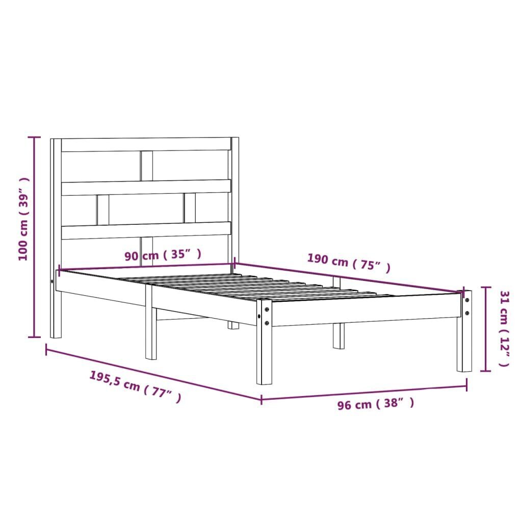 vidaXL Sängynrunko musta täysi puu 90x190 cm 3FT Single hinta ja tiedot | Sängyt | hobbyhall.fi