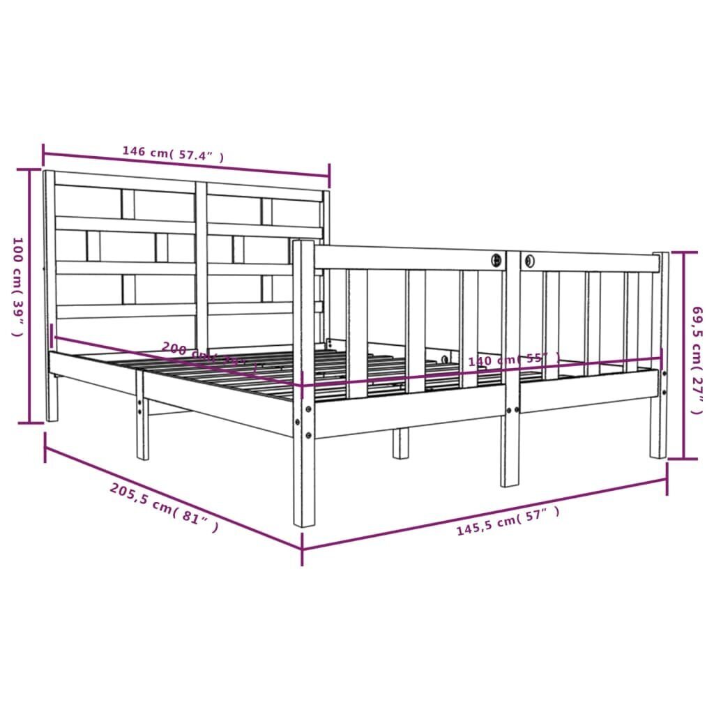 vidaXL Sängynrunko täysi mänty 140x200 cm hinta ja tiedot | Sängyt | hobbyhall.fi