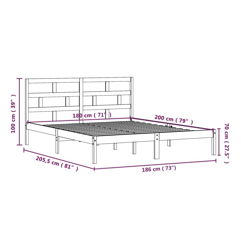 vidaXL Sängynrunko täysi puu 180x200 cm 6FT Super King hinta ja tiedot | Sängyt | hobbyhall.fi