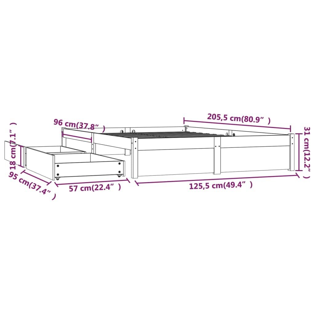 vidaXL Sängynrunko laatikoilla 120x200 cm hinta ja tiedot | Sängyt | hobbyhall.fi