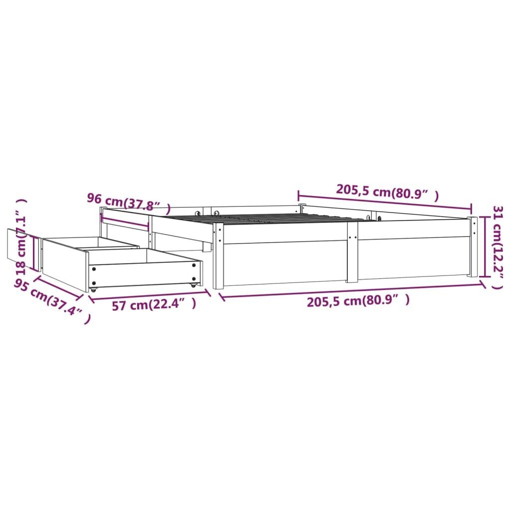 vidaXL Sängynrunko laatikoilla 200x200 cm hinta ja tiedot | Sängyt | hobbyhall.fi