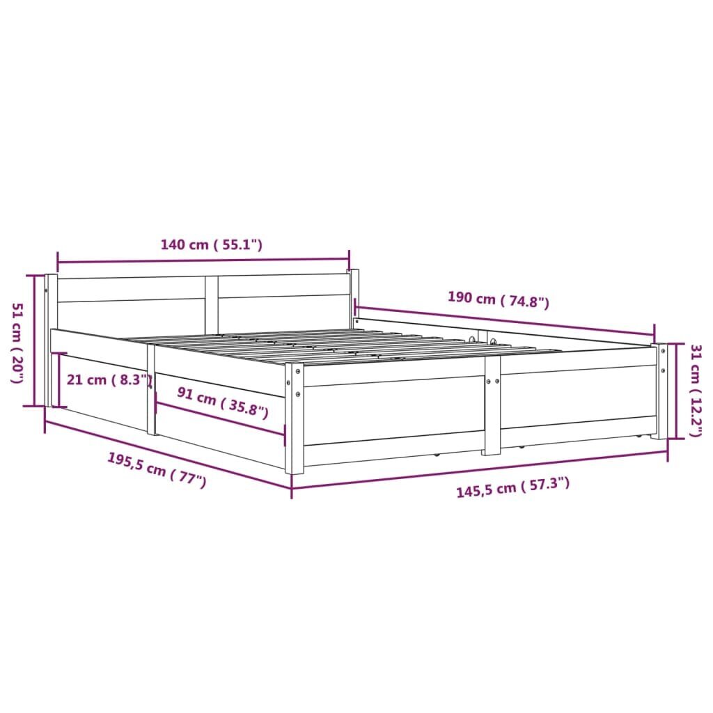 vidaXL Sängynrunko laatikoilla 140x190 cm hinta ja tiedot | Sängyt | hobbyhall.fi