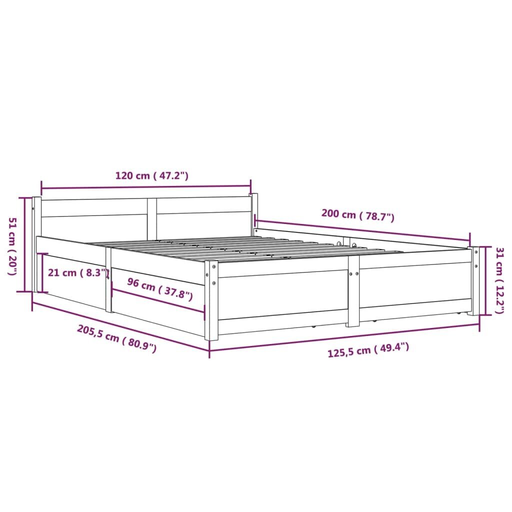 vidaXL Sängynrunko laatikoilla 120x200 cm hinta ja tiedot | Sängyt | hobbyhall.fi