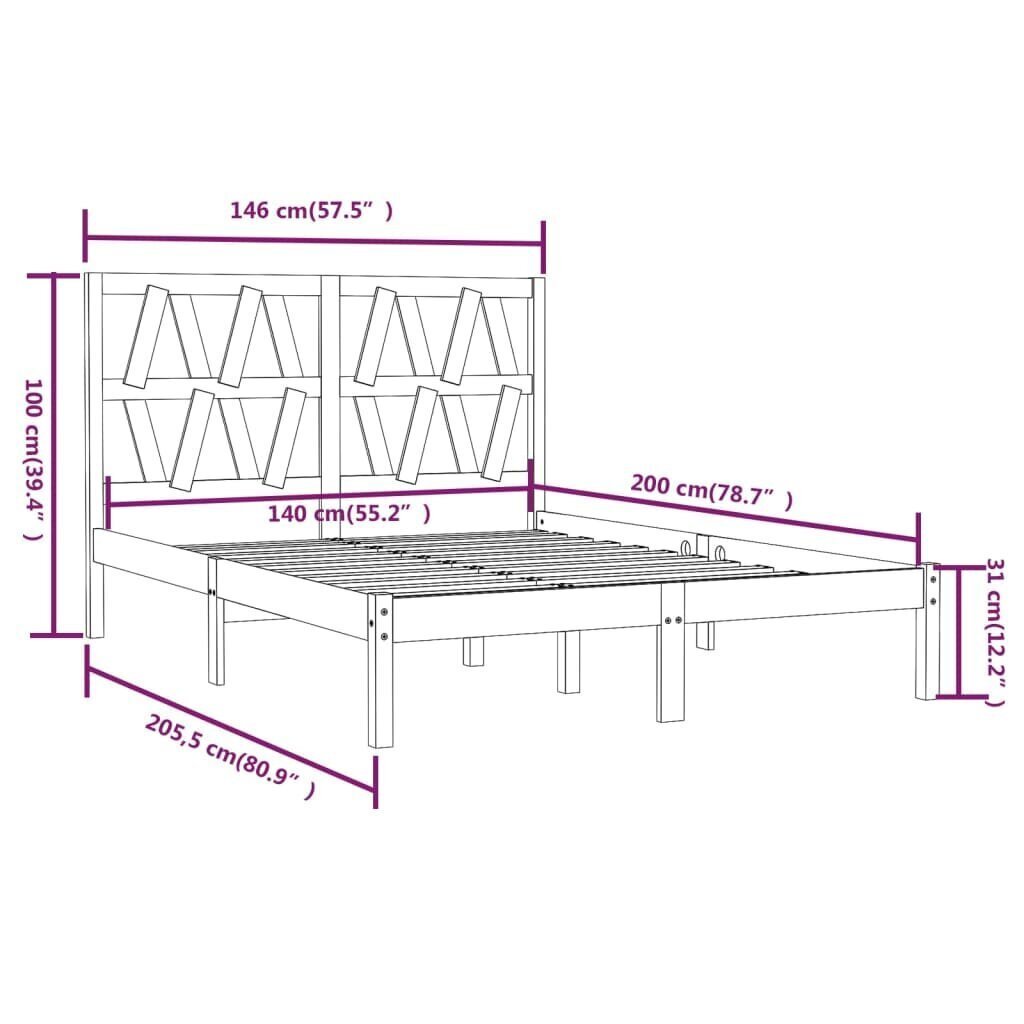 vidaXL Sängynrunko valkoinen täysi mänty 140x200 cm hinta ja tiedot | Sängyt | hobbyhall.fi