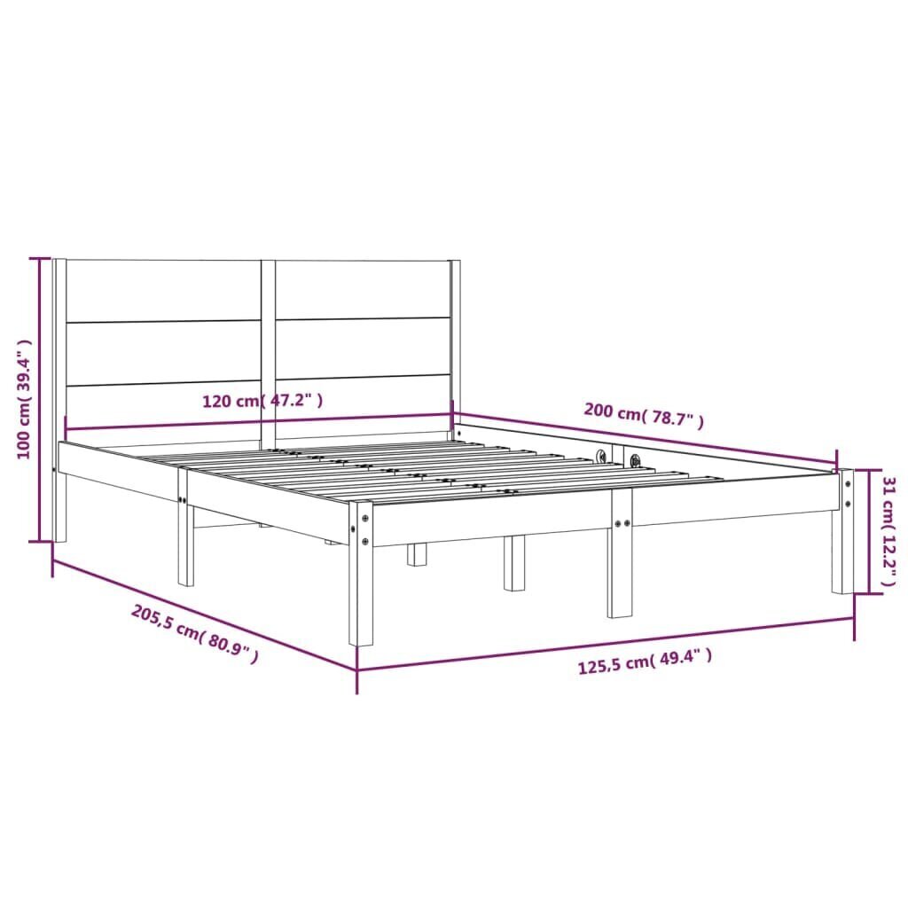 vidaXL Sängynrunko harmaa täysi mänty 120x200 cm hinta ja tiedot | Sängyt | hobbyhall.fi