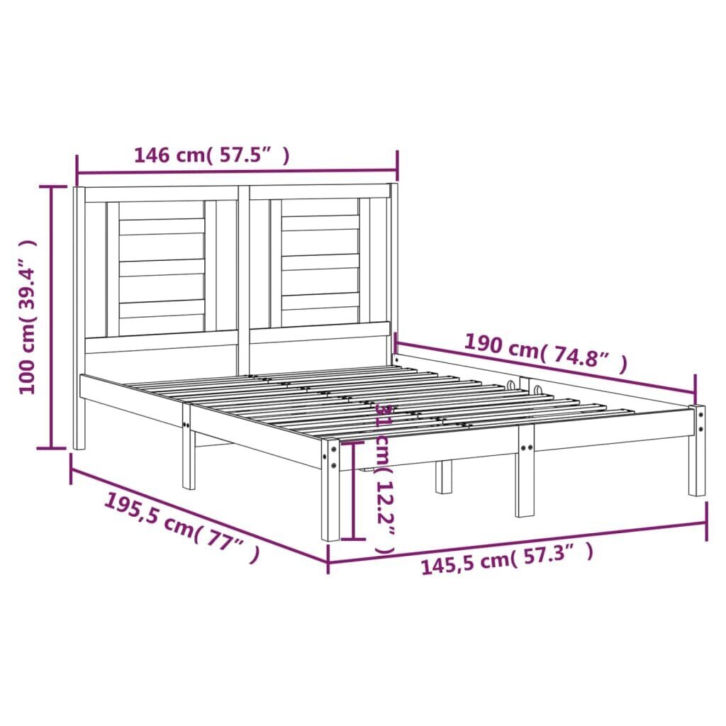 vidaXL Sängynrunko harmaa täysi mänty 140x190 cm hinta ja tiedot | Sängyt | hobbyhall.fi