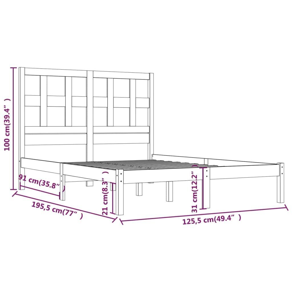 vidaXL Sängynrunko hunajanruskea täysi puu 120x190 cm 4FT Small Double hinta ja tiedot | Sängyt | hobbyhall.fi