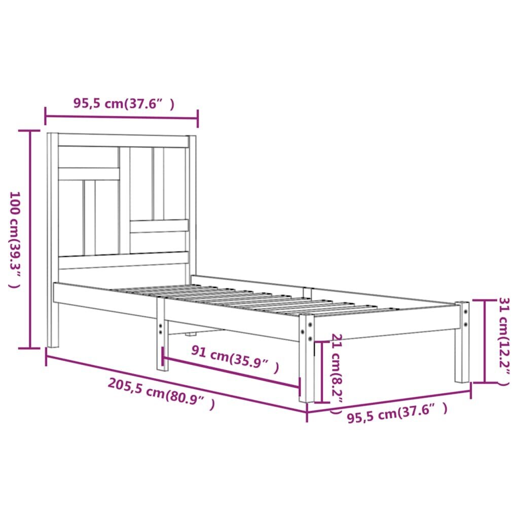 vidaXL Sängynrunko täysi mänty 90x200 cm hinta ja tiedot | Sängyt | hobbyhall.fi