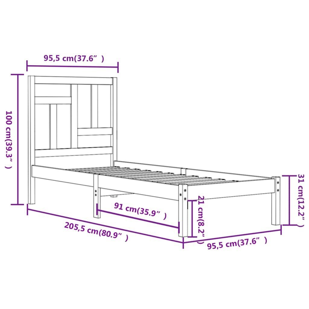 vidaXL Sängynrunko valkoinen täysi mänty 90x200 cm hinta ja tiedot | Sängyt | hobbyhall.fi