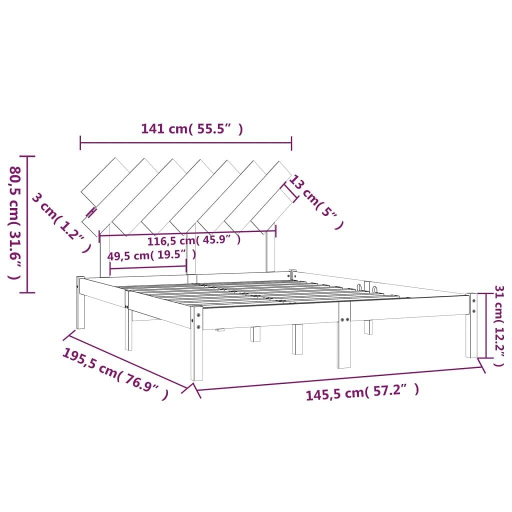 vidaXL Sängynrunko harmaa 140x190 cm täysi puu hinta ja tiedot | Sängyt | hobbyhall.fi