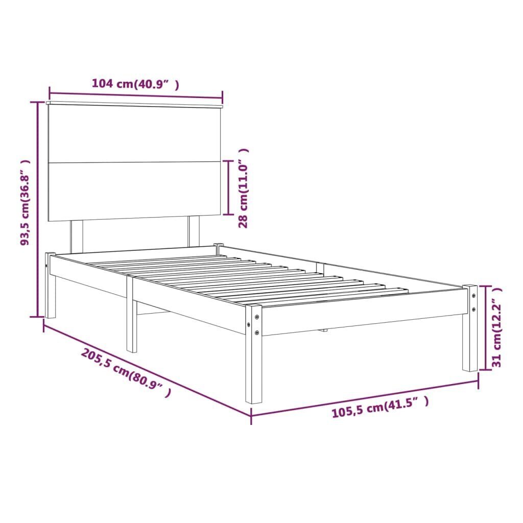 vidaXL Sängynrunko täysi mänty 100x200 cm hinta ja tiedot | Sängyt | hobbyhall.fi