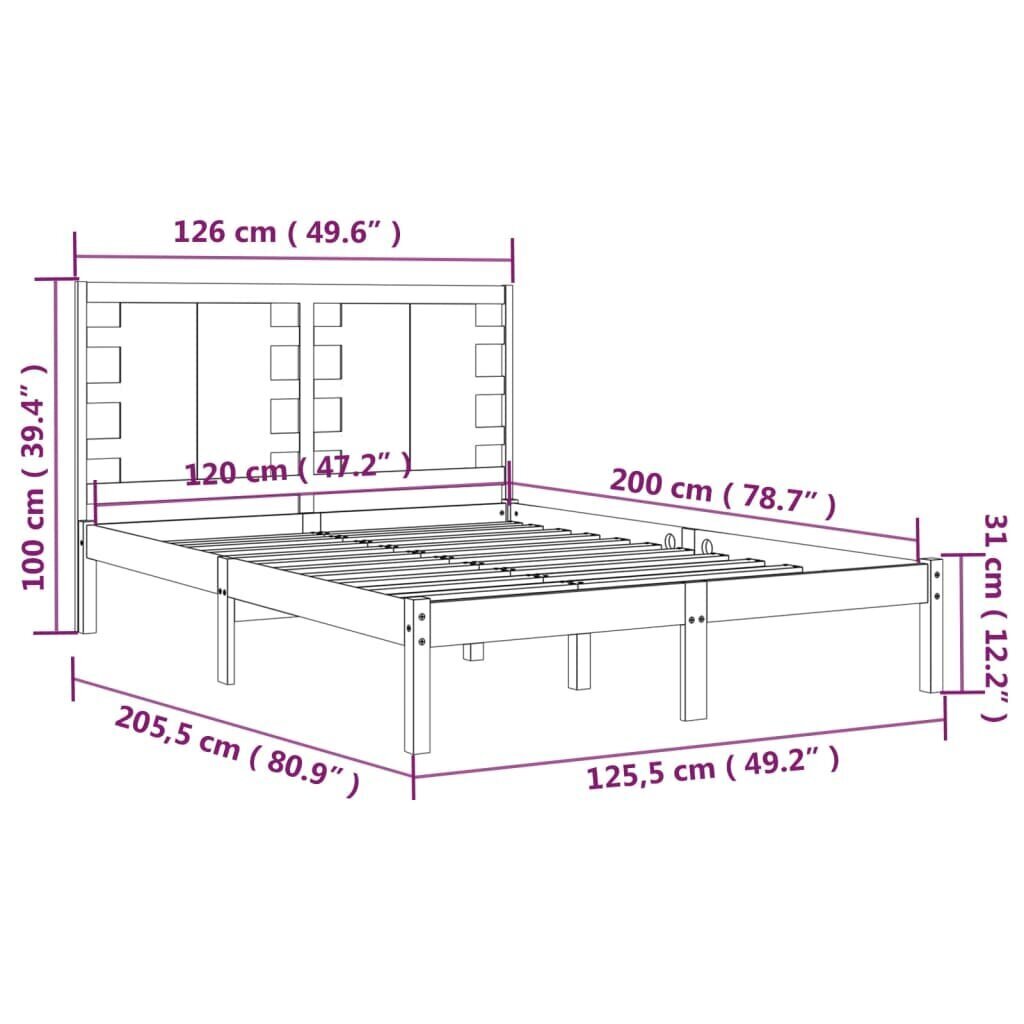 vidaXL Sängynrunko täysi mänty 120x200 cm hinta ja tiedot | Sängyt | hobbyhall.fi