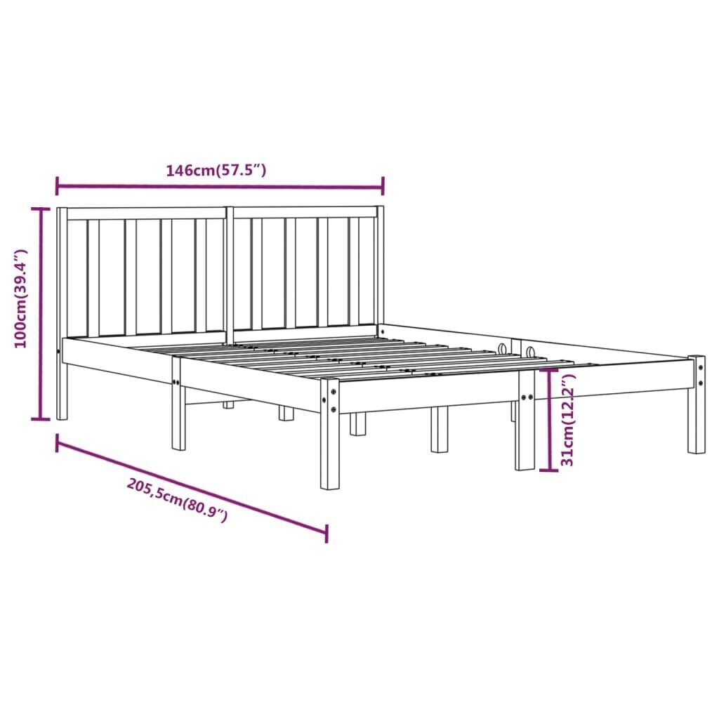 vidaXL Sängynrunko harmaa täysi mänty 140x190 cm hinta ja tiedot | Sängyt | hobbyhall.fi