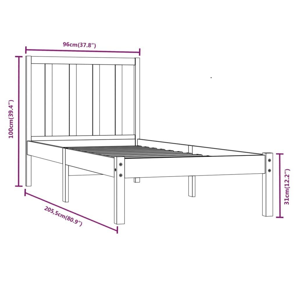 vidaXL Sängynrunko valkoinen täysi mänty 90x200 cm hinta ja tiedot | Sängyt | hobbyhall.fi