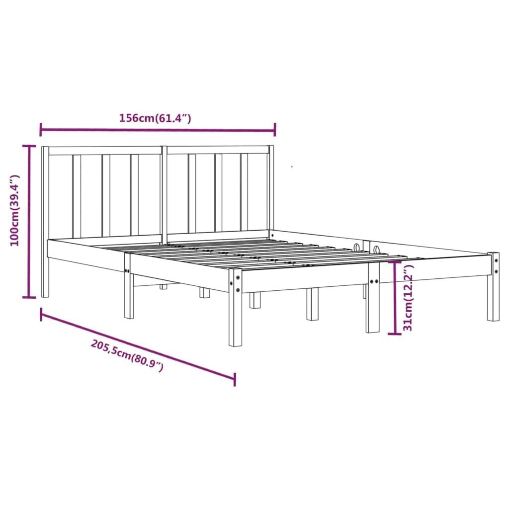 vidaXL Sängynrunko harmaa täysi mänty 150x200 cm 5FT King Size hinta ja tiedot | Sängyt | hobbyhall.fi