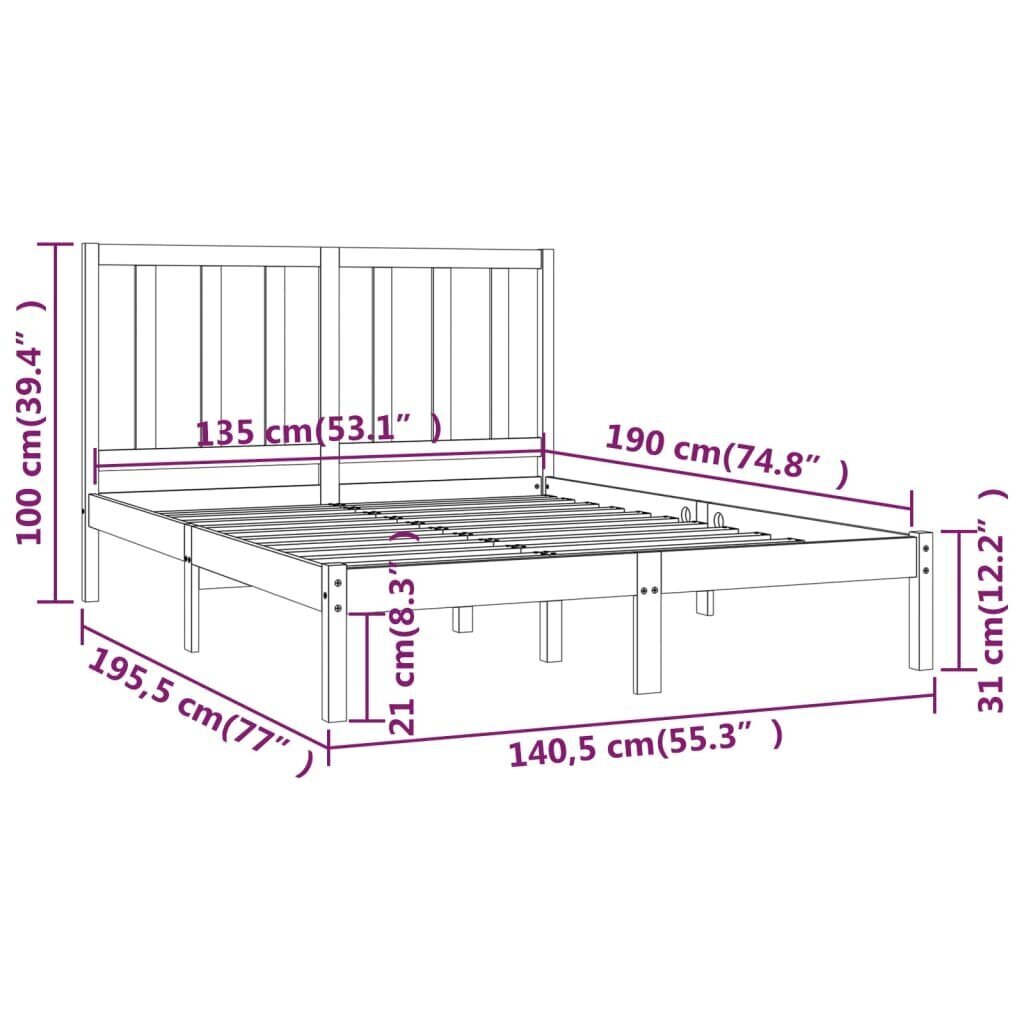 vidaXL Sängynrunko musta täysi mänty 135x190 cm 4FT6 Double hinta ja tiedot | Sängyt | hobbyhall.fi