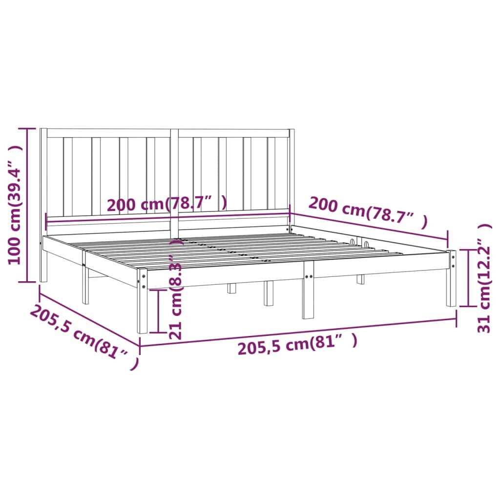 vidaXL Sängynrunko täysi mänty 200x200 cm hinta ja tiedot | Sängyt | hobbyhall.fi