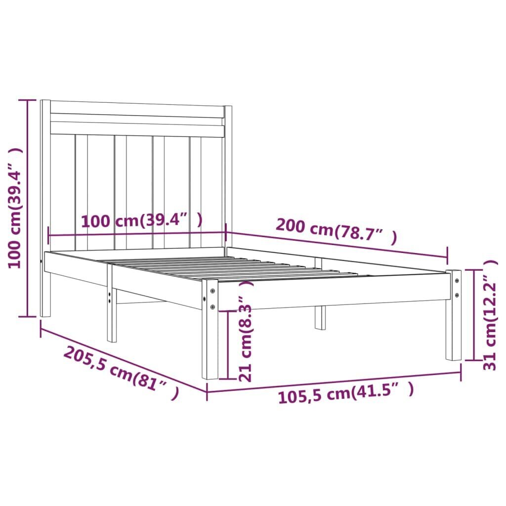 vidaXL Sängynrunko valkoinen täysi puu 100x200 cm hinta ja tiedot | Sängyt | hobbyhall.fi