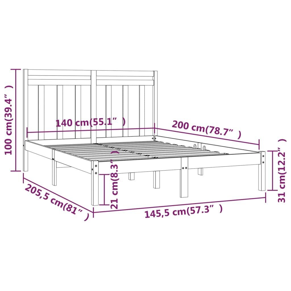 vidaXL Sängynrunko valkoinen täysi puu 140x200 cm hinta ja tiedot | Sängyt | hobbyhall.fi