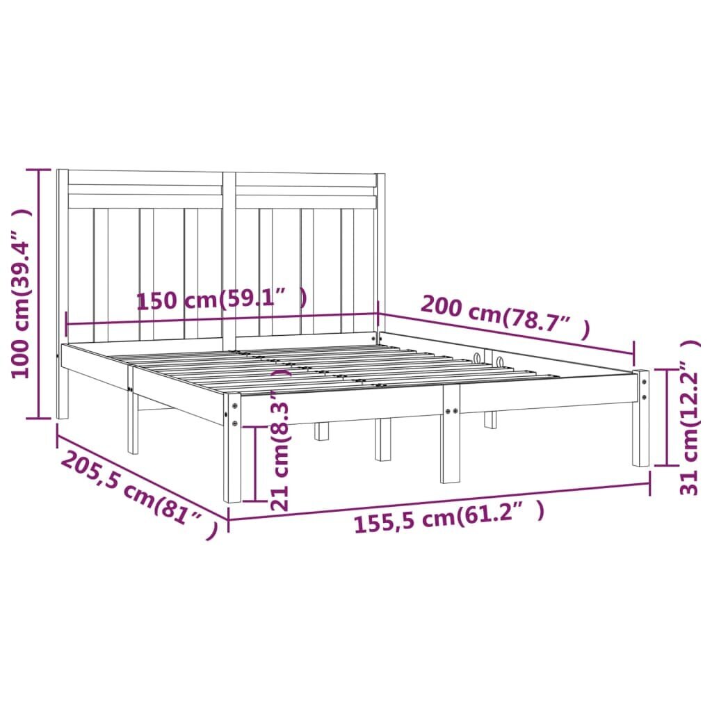 vidaXL Sängynrunko täysi puu 150x200 cm 5FT King Size hinta ja tiedot | Sängyt | hobbyhall.fi