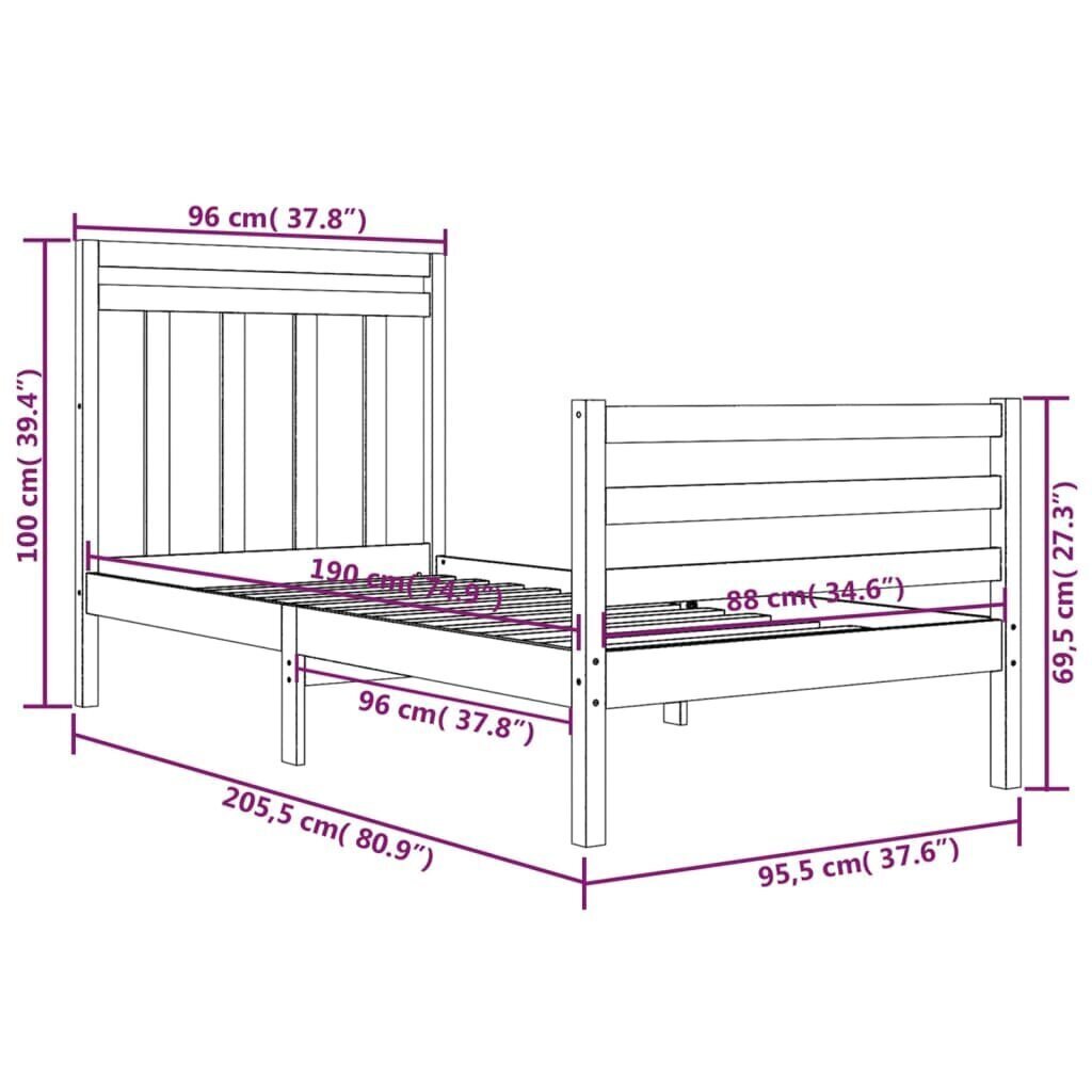 vidaXL Sängynrunko musta täysi puu 90x200 cm hinta ja tiedot | Sängyt | hobbyhall.fi