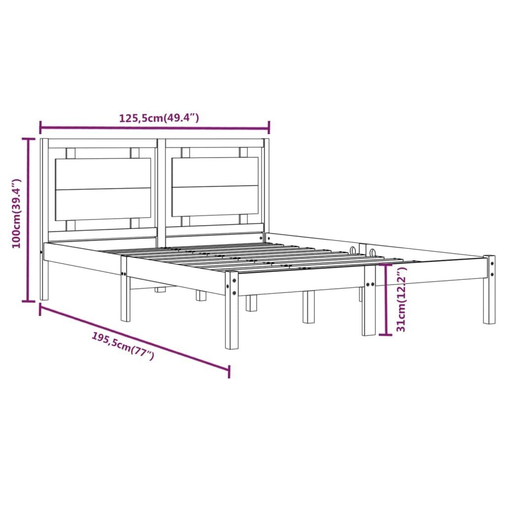 vidaXL Sängynrunko hunajanruskea täysi puu 120x190 cm 4FT Small Double hinta ja tiedot | Sängyt | hobbyhall.fi