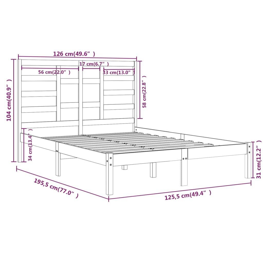 vidaXL Sängynrunko hunajanruskea täysi puu 120x190 cm 4FT Small Double hinta ja tiedot | Sängyt | hobbyhall.fi