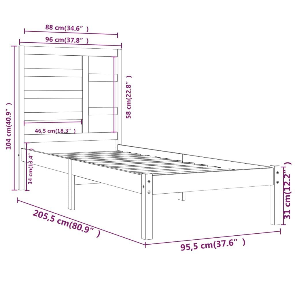 vidaXL Sängynrunko valkoinen täysi puu 90x200 cm hinta ja tiedot | Sängyt | hobbyhall.fi