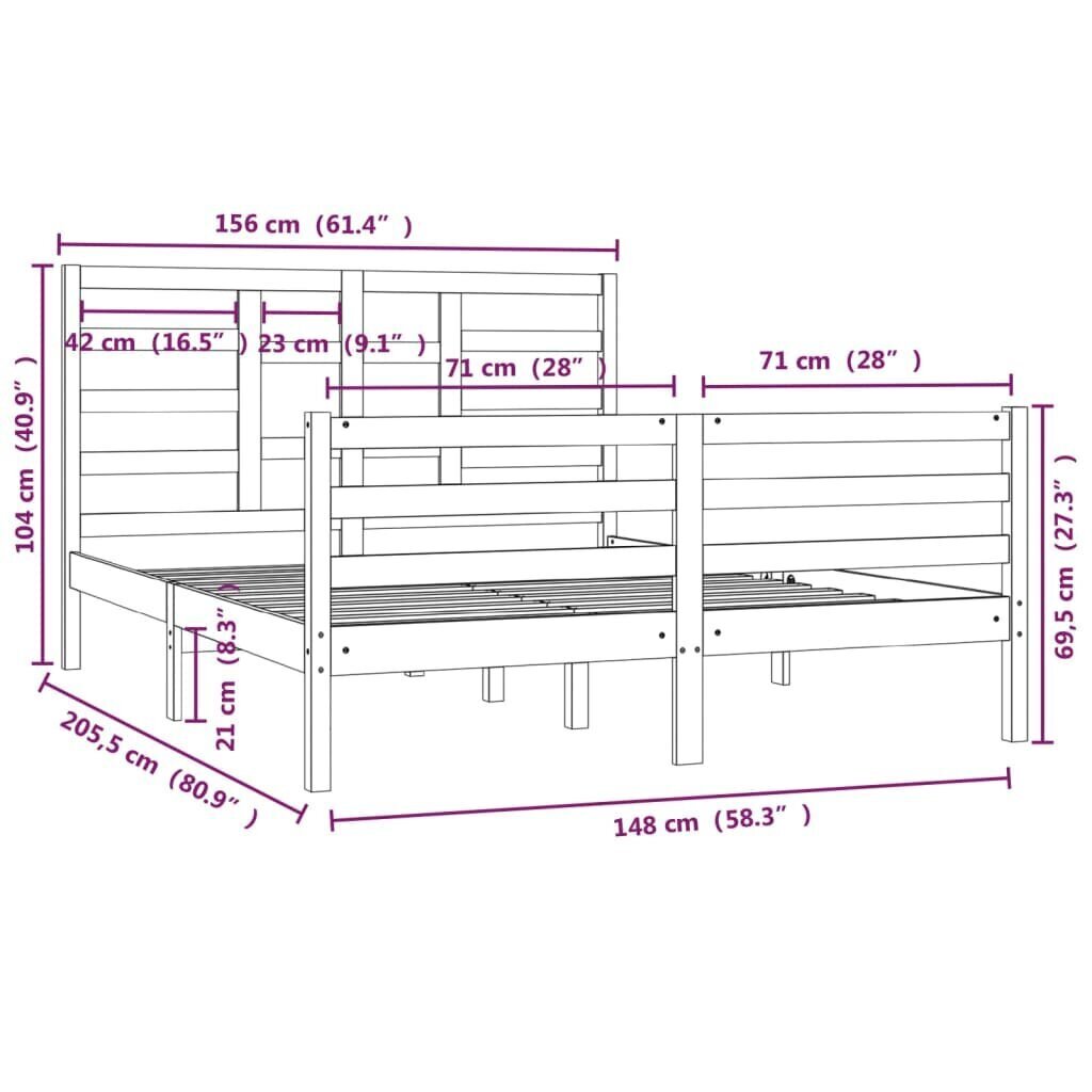 vidaXL Sängynrunko valkoinen täysi puu 150x200 cm 5FT King Size hinta ja tiedot | Sängyt | hobbyhall.fi