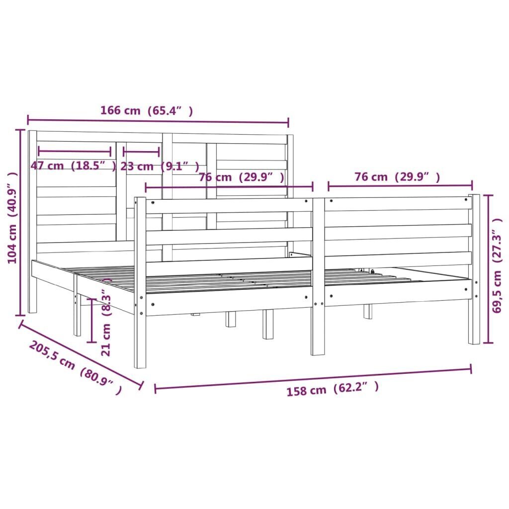 vidaXL Sängynrunko valkoinen täysi puu 160x200 cm hinta ja tiedot | Sängyt | hobbyhall.fi