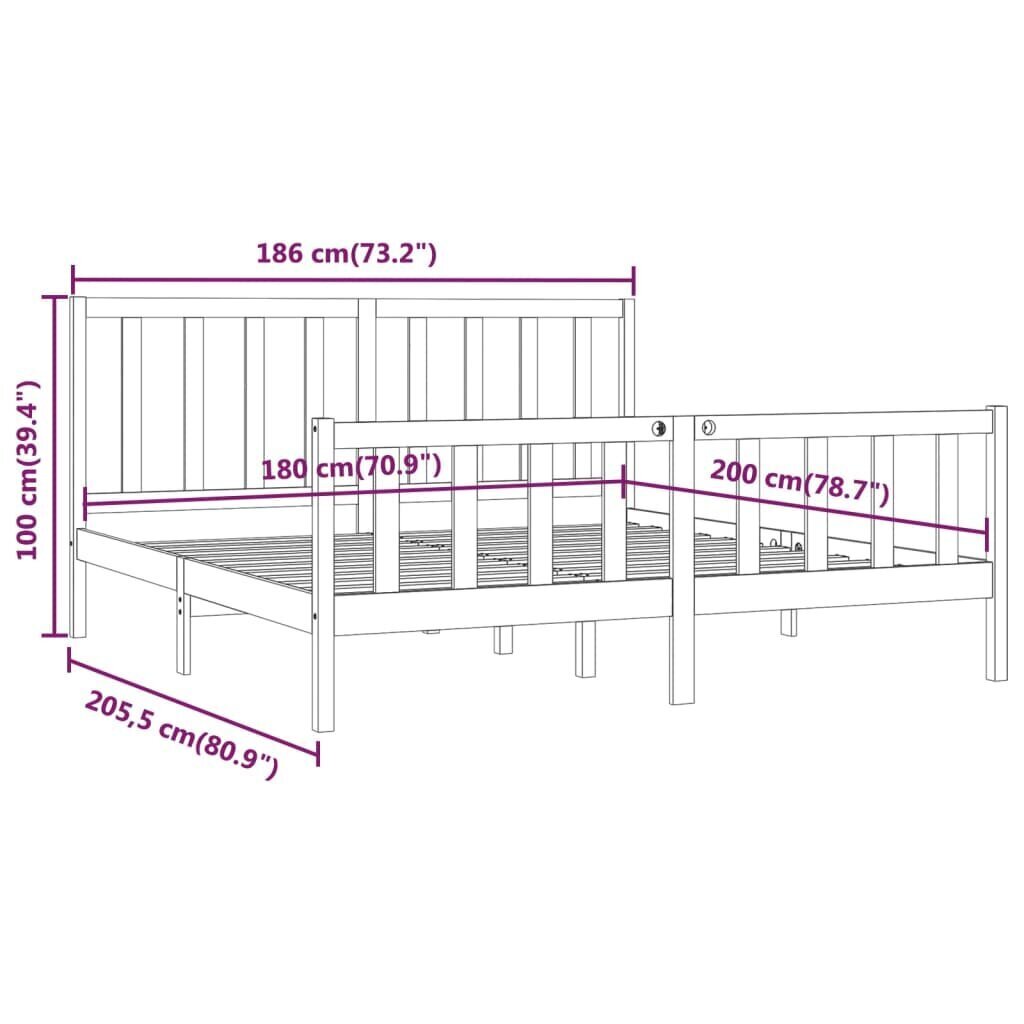 vidaXL Sängynrunko musta täysi puu 180x200 cm 6FT Super King hinta ja tiedot | Sängyt | hobbyhall.fi