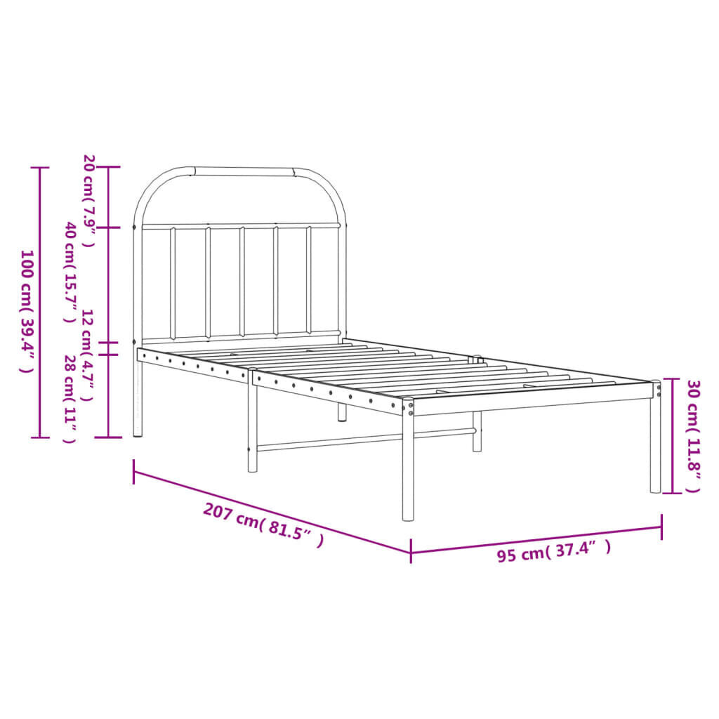 vidaXL Metallinen sängynrunko päädyllä valkoinen 90x200 cm hinta ja tiedot | Sängyt | hobbyhall.fi