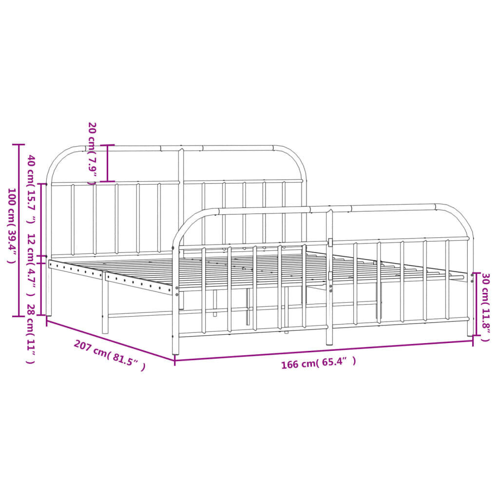 vidaXL Metallinen sängynrunko päädyillä musta 160x200 cm hinta ja tiedot | Sängyt | hobbyhall.fi