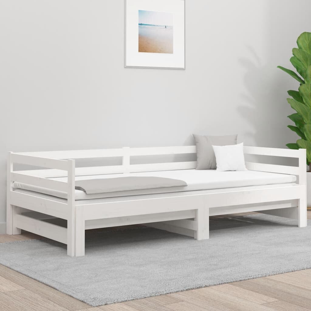 vidaXL Sohvasänky ulosvedettävä valkoinen 2x (90x190) cm täysi mänty hinta ja tiedot | Sängyt | hobbyhall.fi