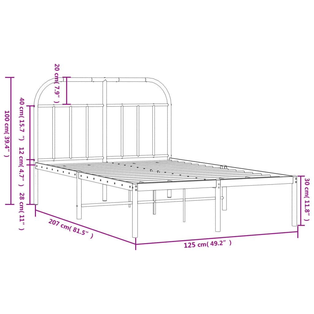 vidaXL Metallinen sängynrunko päädyllä valkoinen 120x200 cm hinta ja tiedot | Sängyt | hobbyhall.fi