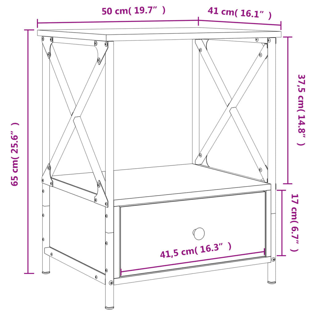 vidaXL Yöpöytä savutammi 50x41x65 cm tekninen puu hinta ja tiedot | Yöpöydät | hobbyhall.fi