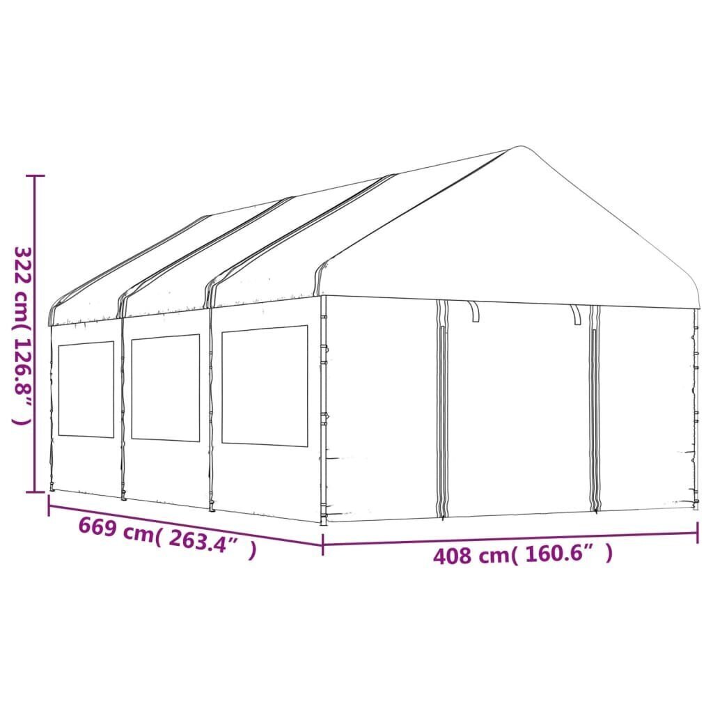 vidaXL Huvimaja katolla valkoinen 6,69x4,08x3,22 m polyeteeni hinta ja tiedot | Puutarhapaviljongit | hobbyhall.fi