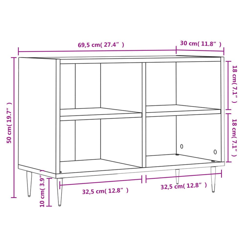 vidaXL TV-taso ruskea tammi 69,5x30x50 cm tekninen puu hinta ja tiedot | TV-tasot | hobbyhall.fi