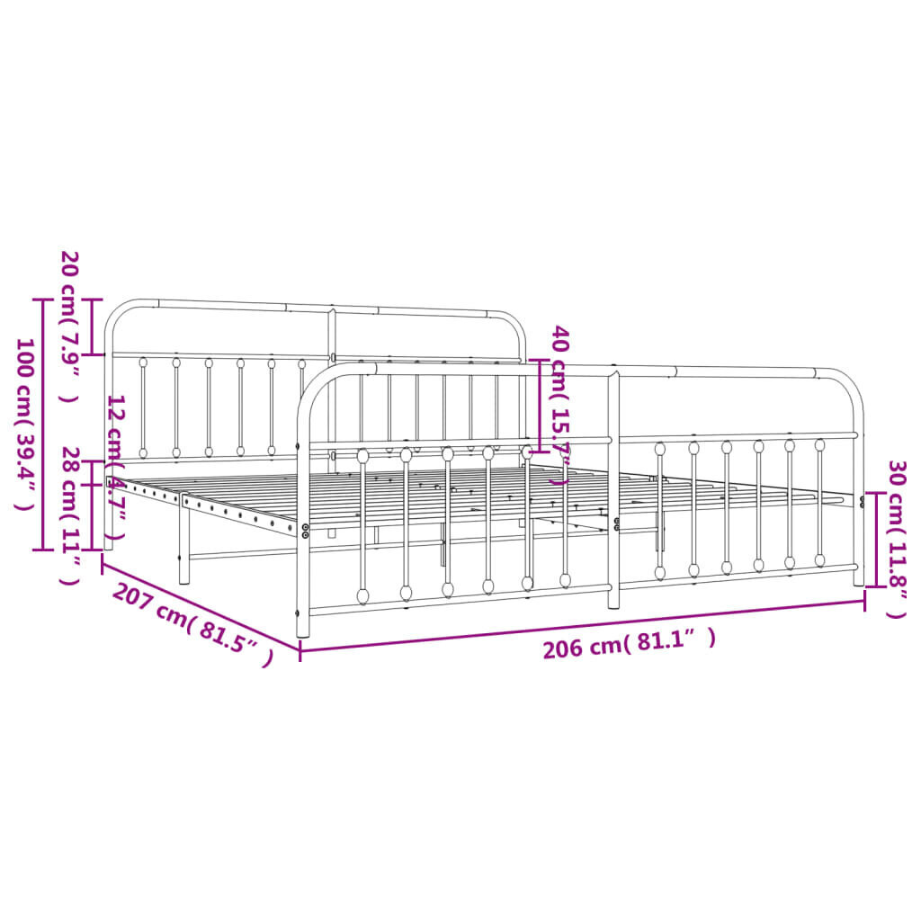 vidaXL Metallinen sängynrunko päädyillä valkoinen 200x200 cm hinta ja tiedot | Sängyt | hobbyhall.fi