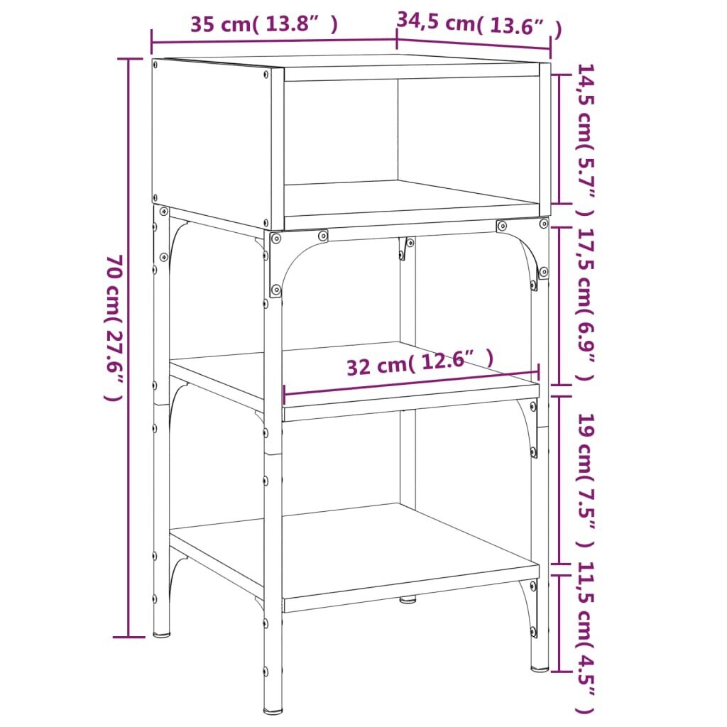 vidaXL Yöpöydät 2 kpl musta 35x34,5x70 cm tekninen puu hinta ja tiedot | Yöpöydät | hobbyhall.fi