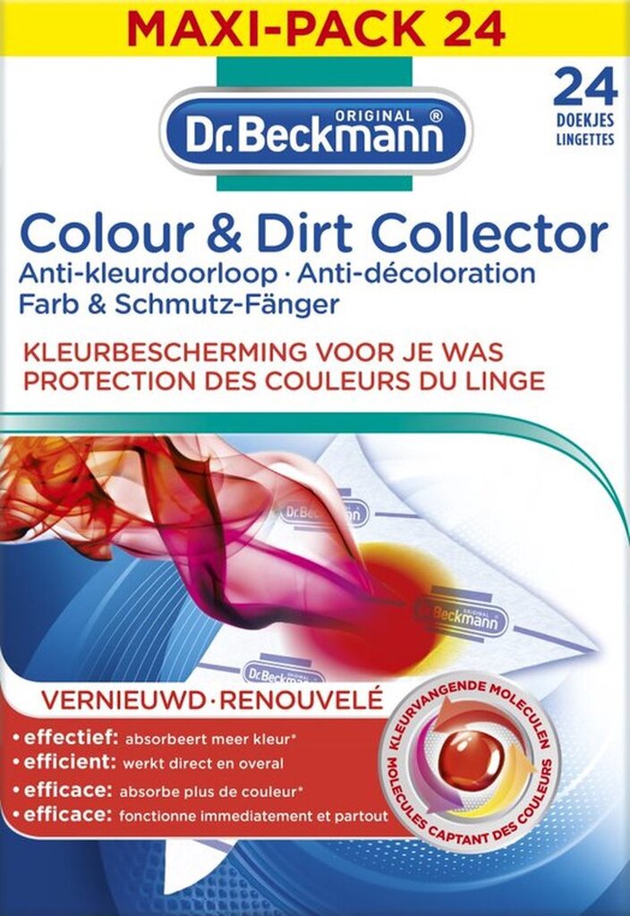 Liinat värillisen pellavan pesuun Dr. Beckmann Colour & Dirt Collector, 24 kpl hinta ja tiedot | Pyykinpesuaineet | hobbyhall.fi